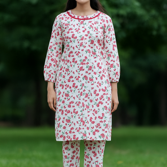 2PC STONE COTTON FLORAL PRINT SUIT