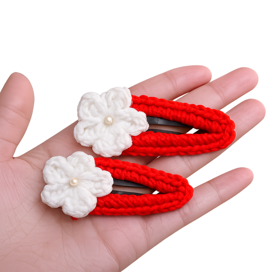 white  Daisy Crochet Snap Pin ( pair )