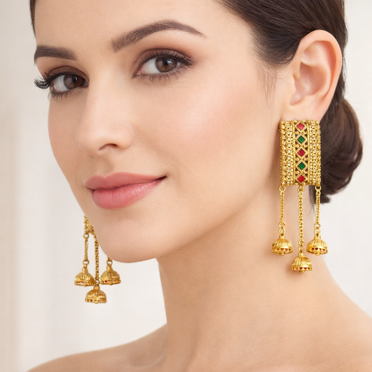 Tri Jhumki Rectangle   Earrings