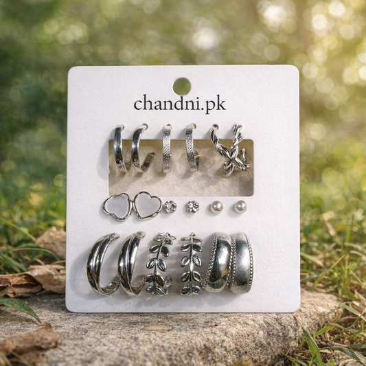 9 Pair of  Earrings Set ( silver)