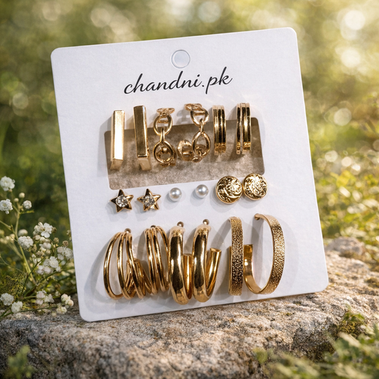 9 Pair of  Earrings Set ( golden )