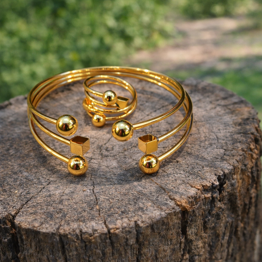 Ball & Cube Ring & Cuff Set