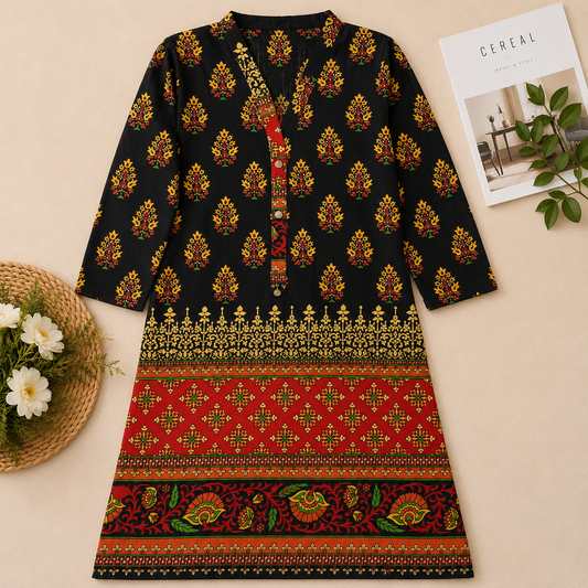 BLACK PRINTED  KHADDAR SHIRT