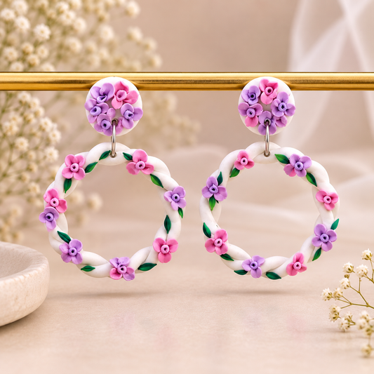 polymer clay white hoop earrings