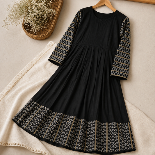 Black Embroidery Long Maxi