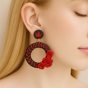 polymer clay red and  black hoop earrings
