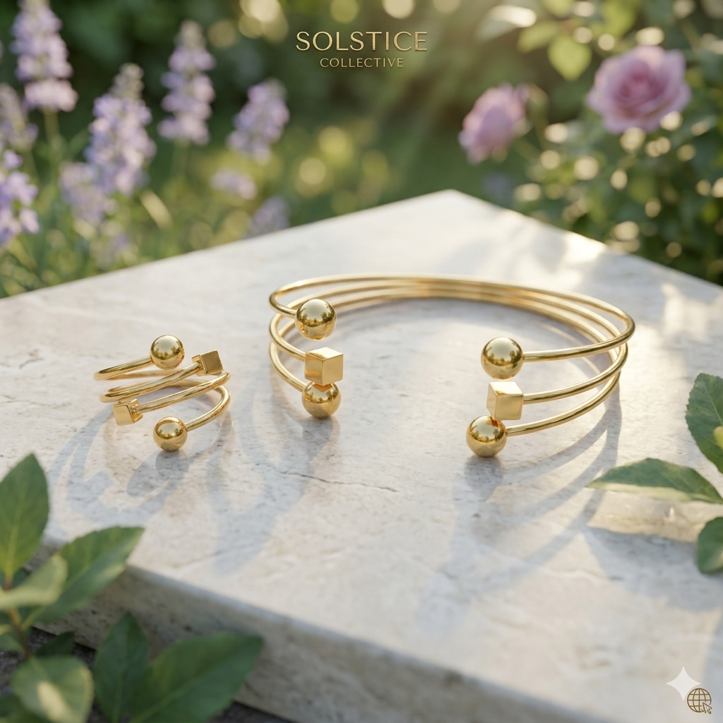 Ball & Cube Ring & Cuff Set