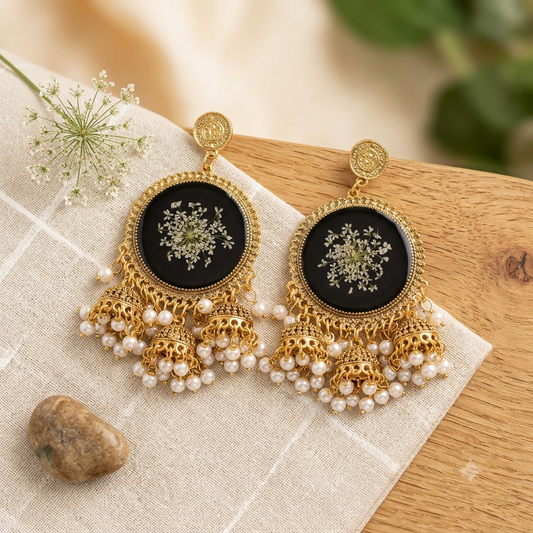 black TRI JHUMKI JHUMKA  EARRINGS