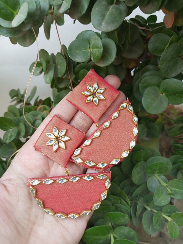 Handmade Fabric kundan Weddings Earrings