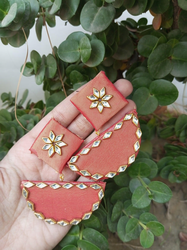 Handmade Fabric kundan Weddings Earrings