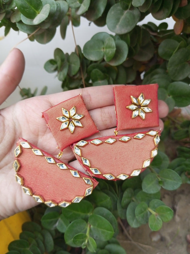 Handmade Fabric kundan Weddings Earrings