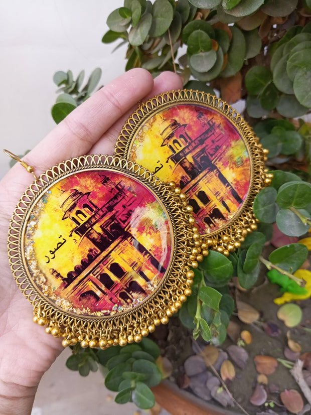 Resin  Taswar Painting  Over Size Earrings