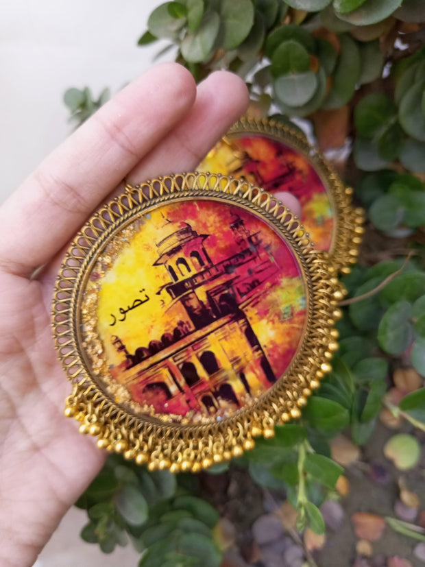 Resin  Taswar Painting  Over Size Earrings