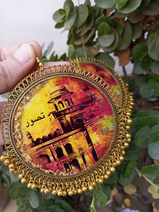 Resin  Taswar Painting  Over Size Earrings