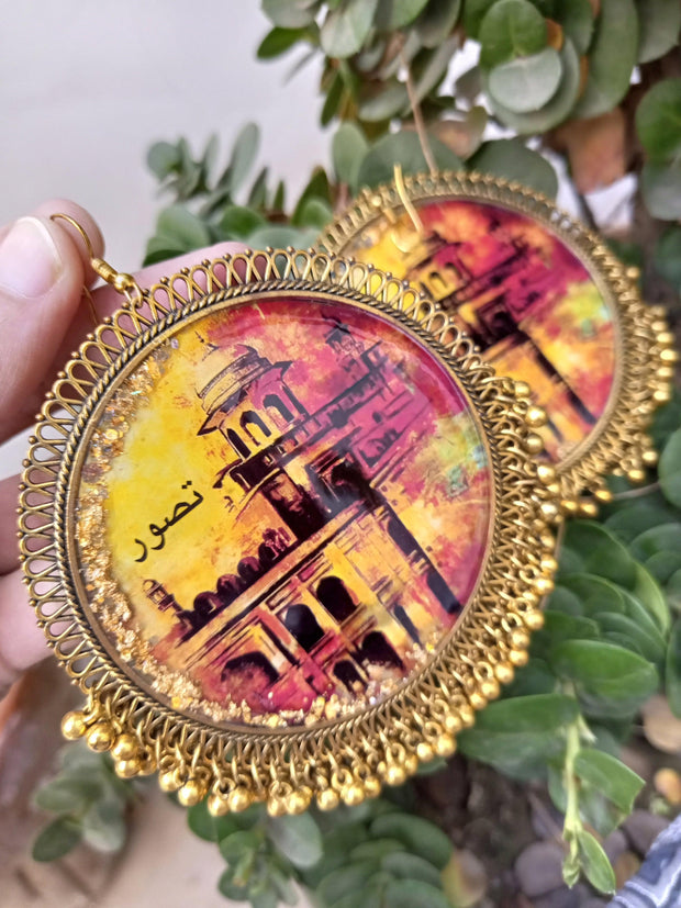 Resin  Taswar Painting  Over Size Earrings