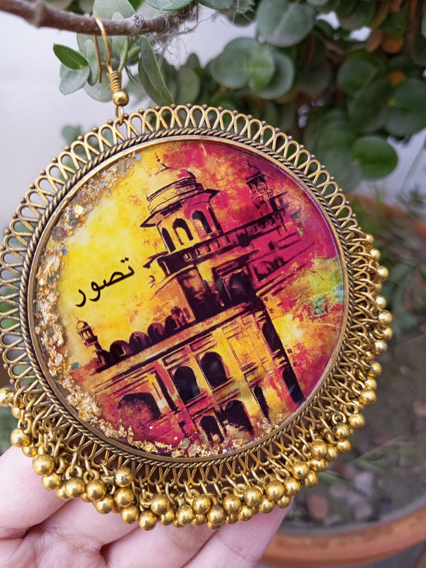 Resin  Taswar Painting  Over Size Earrings