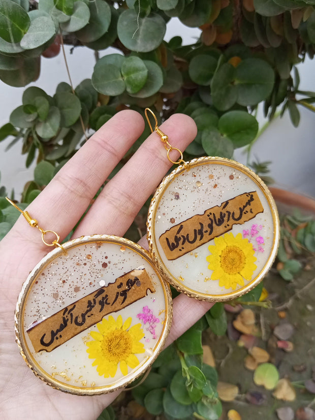 Flat Pressed Resin Preserved Fresh Petal Charms Epoxy Dried Flower White  Bangle Hoop Earrings
