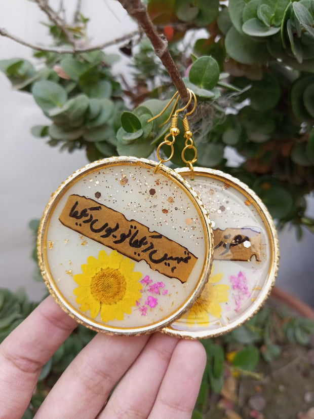 Flat Pressed Resin Preserved Fresh Petal Charms Epoxy Dried Flower White  Bangle Hoop Earrings
