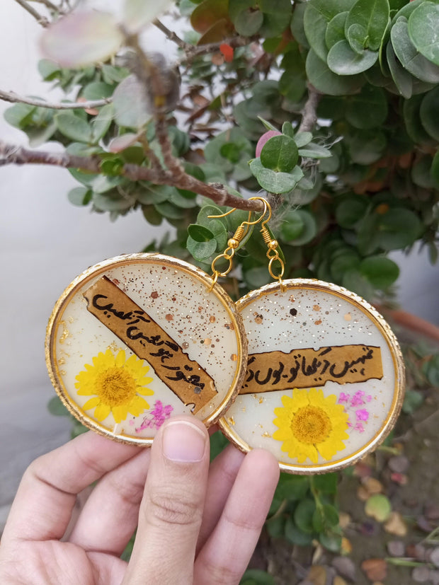 Flat Pressed Resin Preserved Fresh Petal Charms Epoxy Dried Flower White  Bangle Hoop Earrings