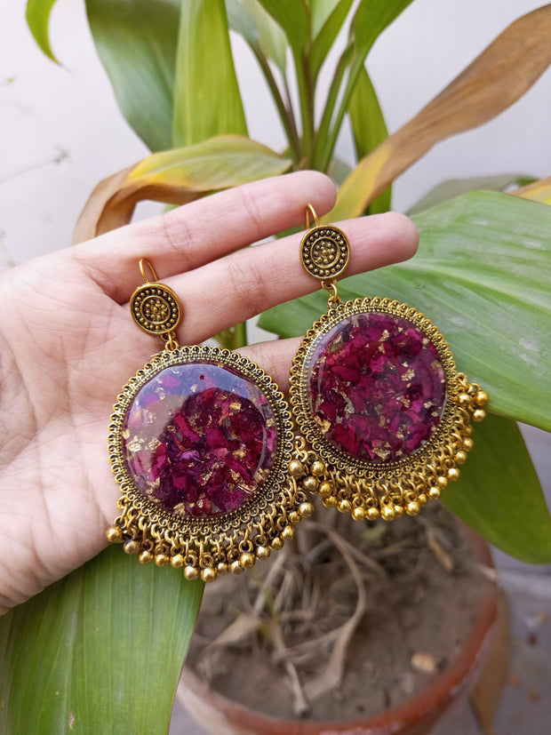 Flat Pressed Resin Preserved Fresh Petal Charms Epoxy Dried Flower Rose  Jhumka Earrings jewelry