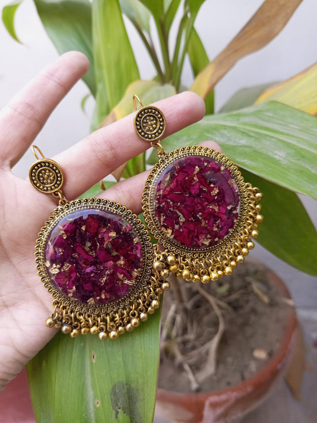 Flat Pressed Resin Preserved Fresh Petal Charms Epoxy Dried Flower Rose  Jhumka Earrings jewelry