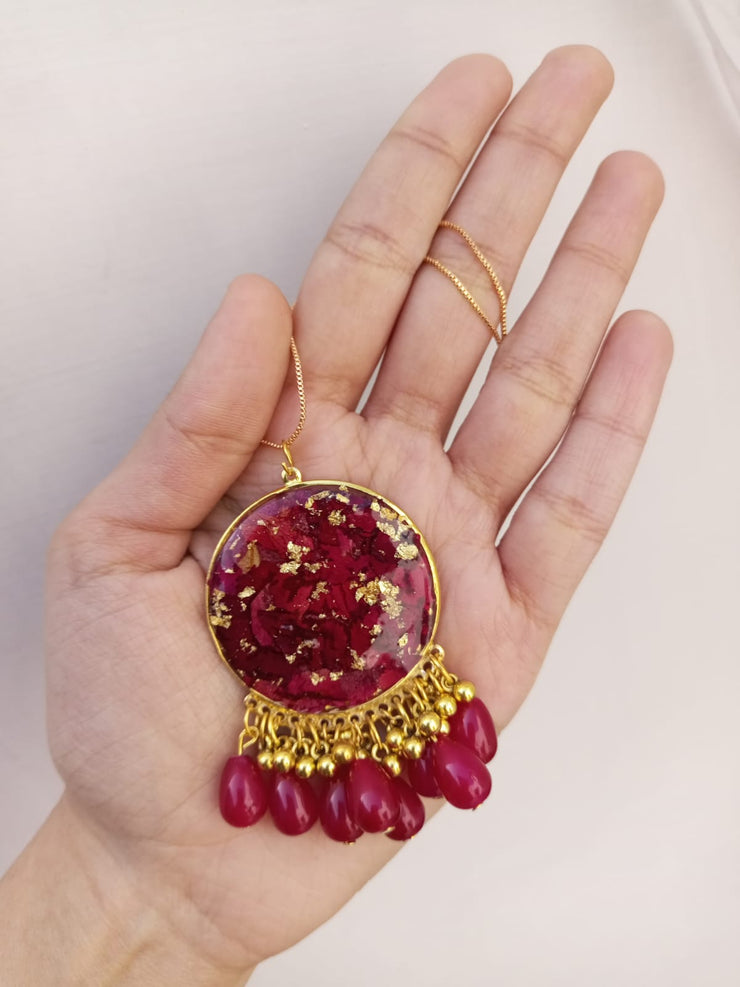 Flat Pressed Resin Preserved Fresh Petal Charms Epoxy Dried Flower Rose Pearls Hanging  Pendant