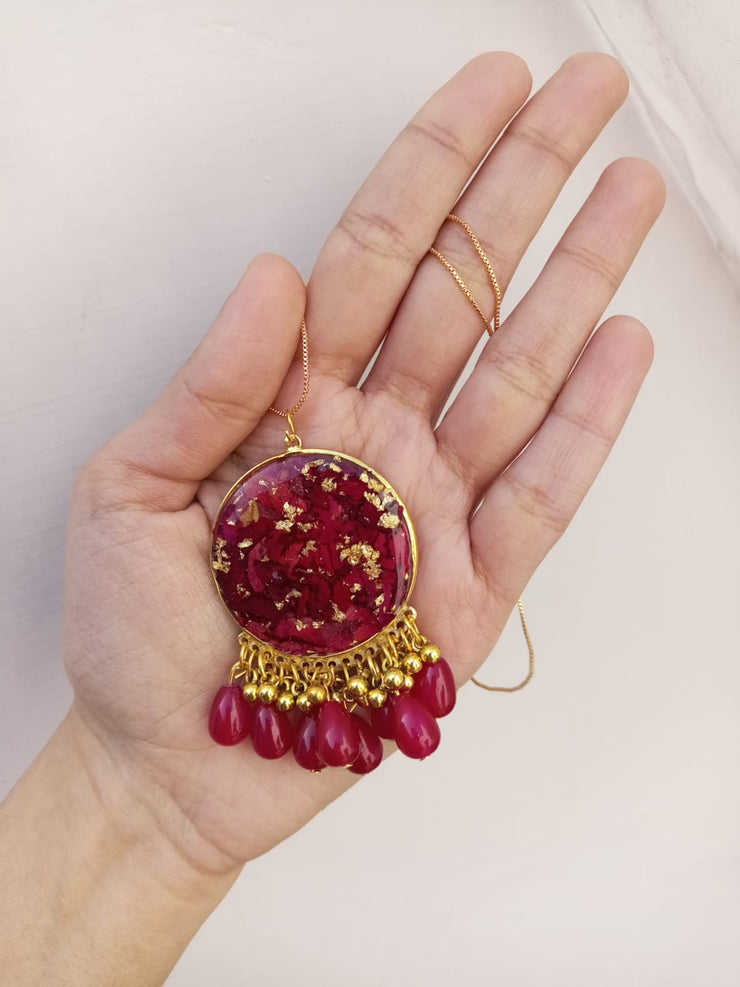 Flat Pressed Resin Preserved Fresh Petal Charms Epoxy Dried Flower Rose Pearls Hanging  Pendant