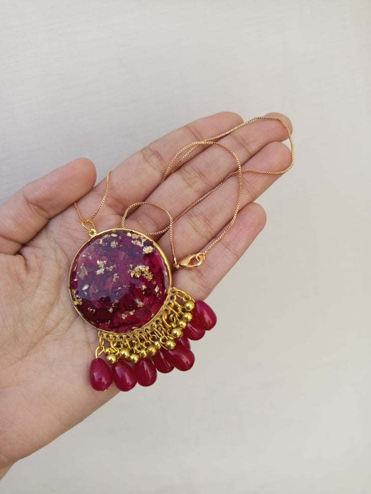 Flat Pressed Resin Preserved Fresh Petal Charms Epoxy Dried Flower Rose Pearls Hanging  Pendant