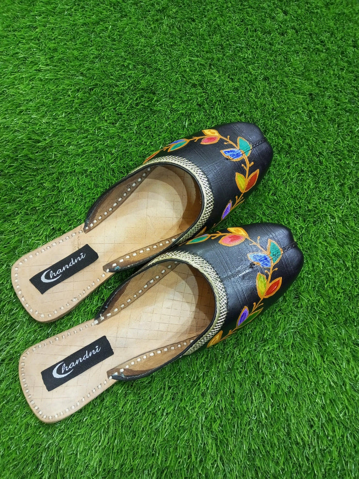 CHP_404_Black Backless Hand Painted  Khussa
