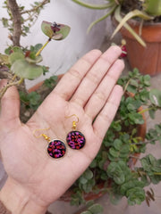 FLAT PRESSED RESIN PRESERVED RED PINK  ANALACE FLOWER  PENNDENT WITH CHAIN  AND EARRINGS  SET
