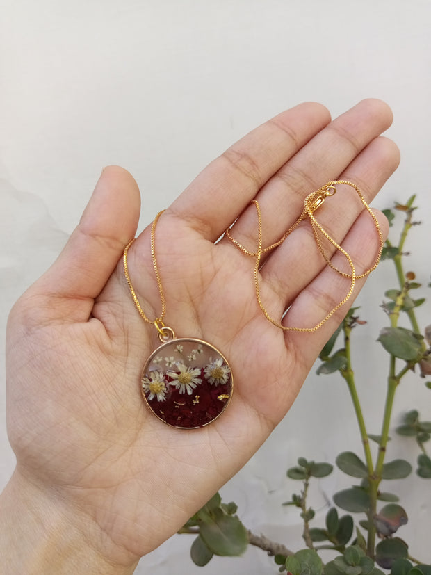 Flat Pressed Resin Preserved Fresh Petal Charms Epoxy Dried Flower Rose Round Pendant