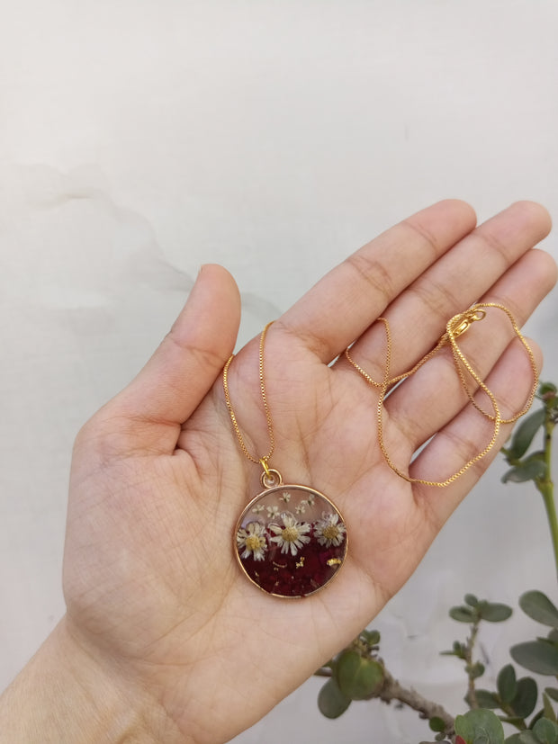Flat Pressed Resin Preserved Fresh Petal Charms Epoxy Dried Flower Rose Round Pendant