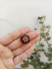 Flat Pressed Resin Preserved Fresh Petal Charms Epoxy Dried Flower Rose Round  Ring