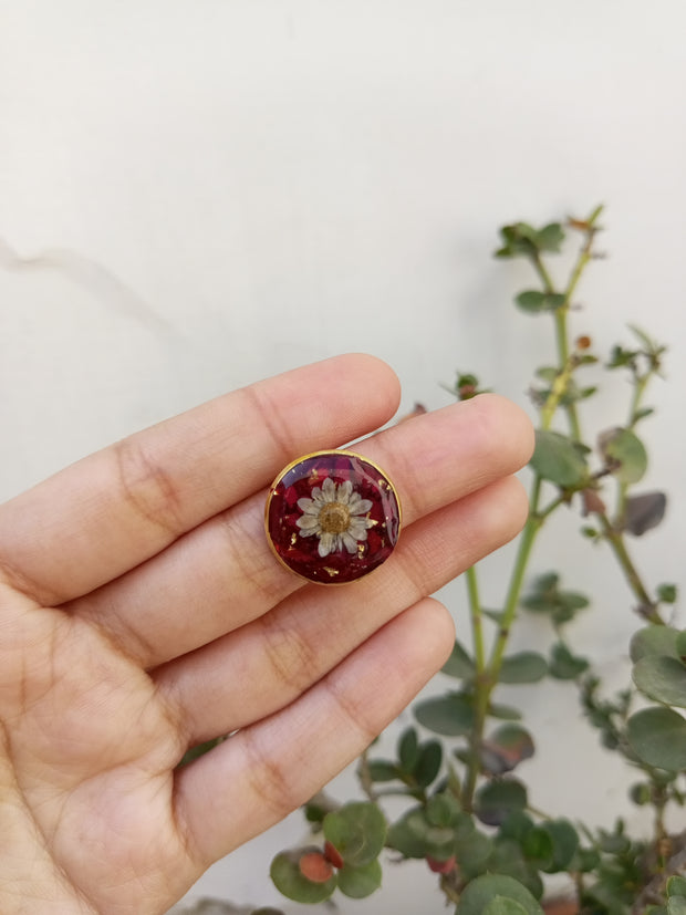 Flat Pressed Resin Preserved Fresh Petal Charms Epoxy Dried Flower Rose Round  Ring