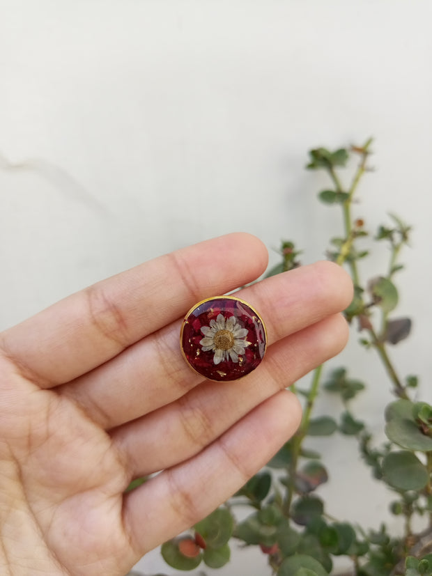 Flat Pressed Resin Preserved Fresh Petal Charms Epoxy Dried Flower Rose Round  Ring