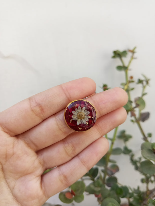 Flat Pressed Resin Preserved Fresh Petal Charms Epoxy Dried Flower Rose Round  Ring