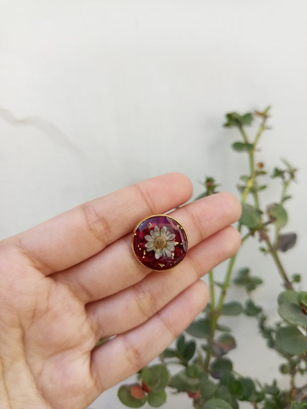 Flat Pressed Resin Preserved Fresh Petal Charms Epoxy Dried Flower Rose Round Pendant,Ring And Earring Set