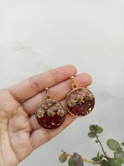 Flat Pressed Resin Preserved Fresh Petal Charms Epoxy Dried Flower Rose Round  Earrings