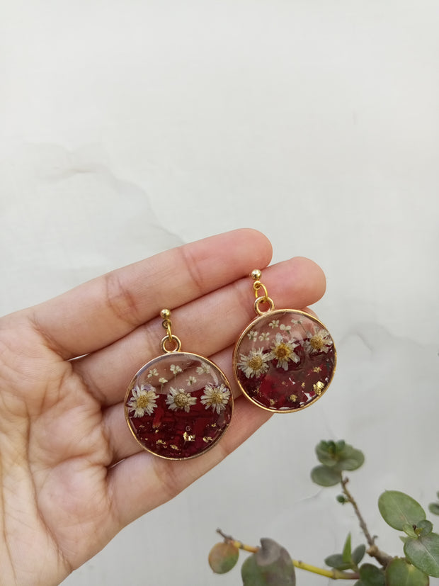 Flat Pressed Resin Preserved Fresh Petal Charms Epoxy Dried Flower Rose Round  Earrings