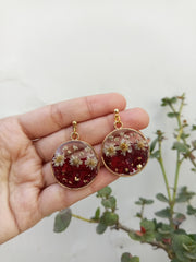 Flat Pressed Resin Preserved Fresh Petal Charms Epoxy Dried Flower Rose Round  Earrings