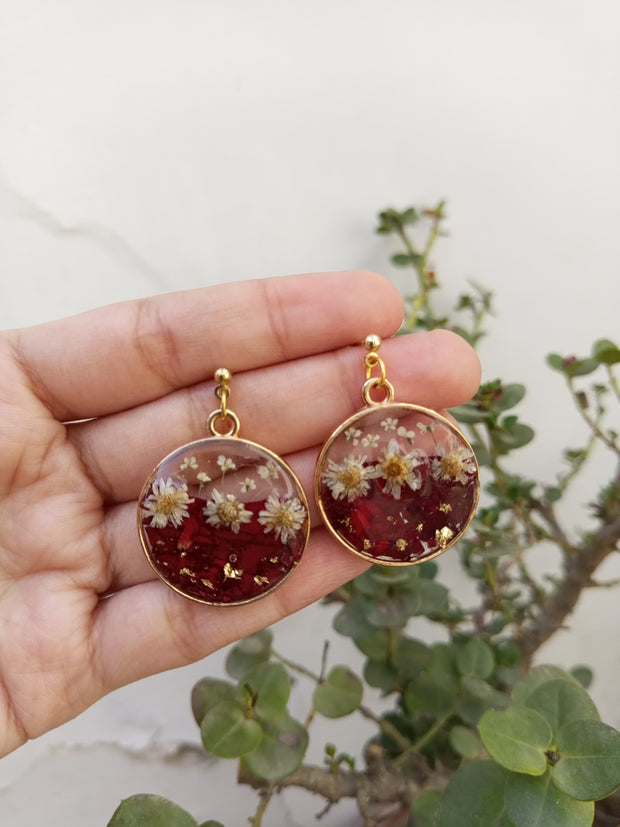Flat Pressed Resin Preserved Fresh Petal Charms Epoxy Dried Flower Rose Round  Earrings