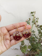 Flat Pressed Resin Preserved Fresh Petal Charms Epoxy Dried Flower Rose Round  Earrings