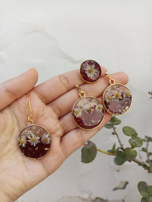 Flat Pressed Resin Preserved Fresh Petal Charms Epoxy Dried Flower Rose Round Pendant