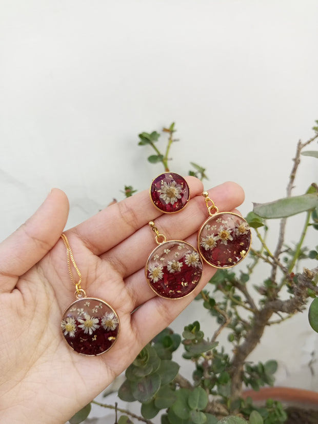 Flat Pressed Resin Preserved Fresh Petal Charms Epoxy Dried Flower Rose Round  Earrings