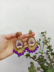Resin Preserved  Oval  Purple Base Beads Jhumka Earrings