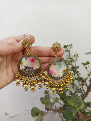 Flat Pressed Resin Preserved  Multi jhumkian with Flower  Jhumka