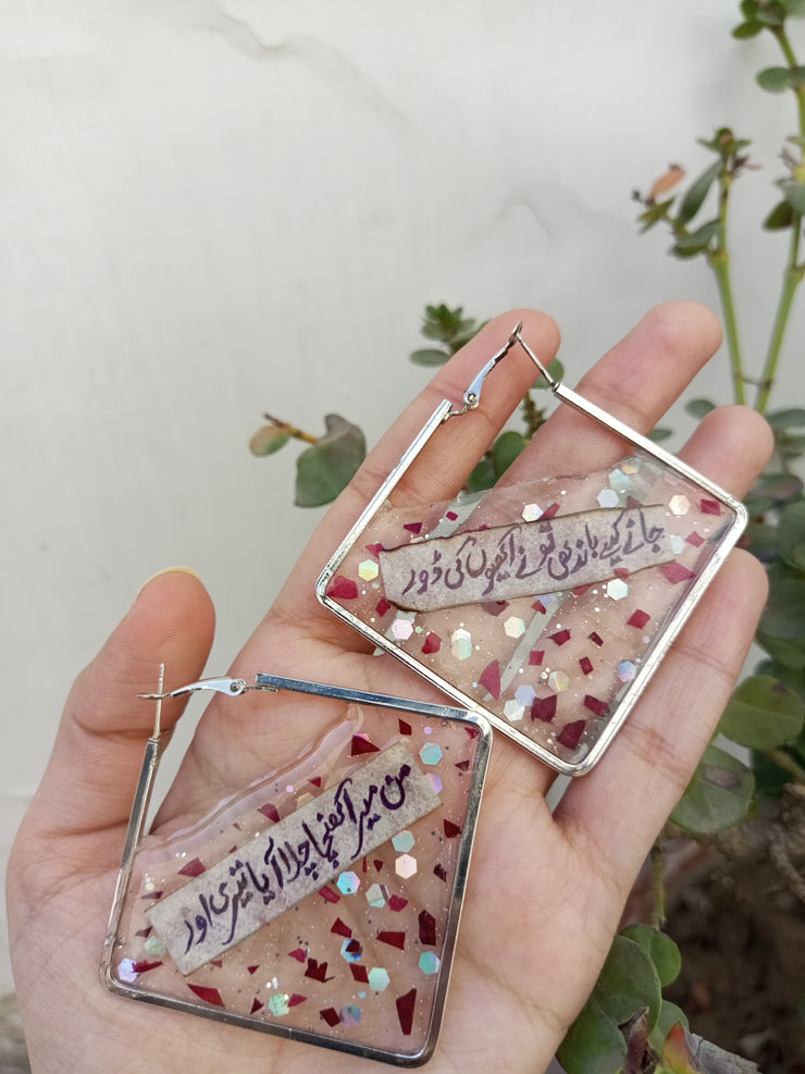 Flat Pressed Resin Preserved Fresh Petal Charms Epoxy Dried Flower Diamond Hoop Earrings