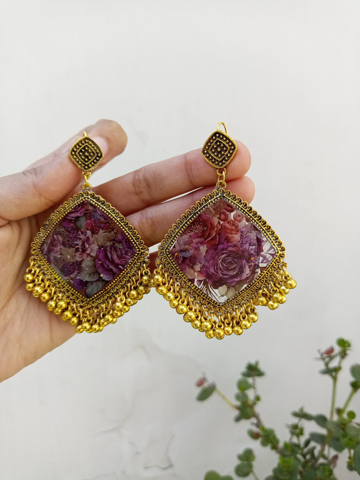 Diamond  Floral Painting  Jhumka