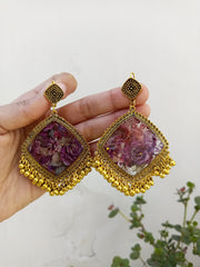 Resin Preserved Diamond  Floral Painting  Jhumka