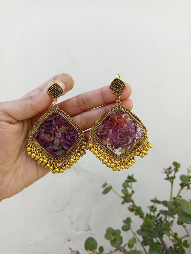 Resin Preserved Diamond  Floral Painting  Jhumka